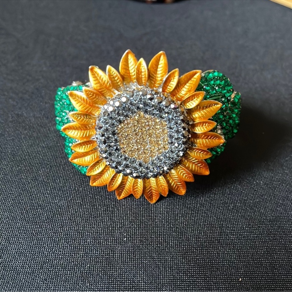 Sunflower rhinestone clamper bracelet